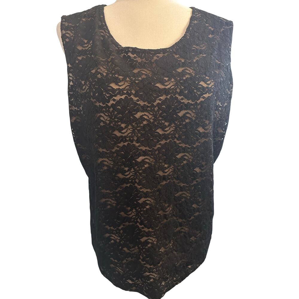 Rafael Black Lace Sleeveless Blouse Top XL Stretch Lined Classic Dressy Romantic
